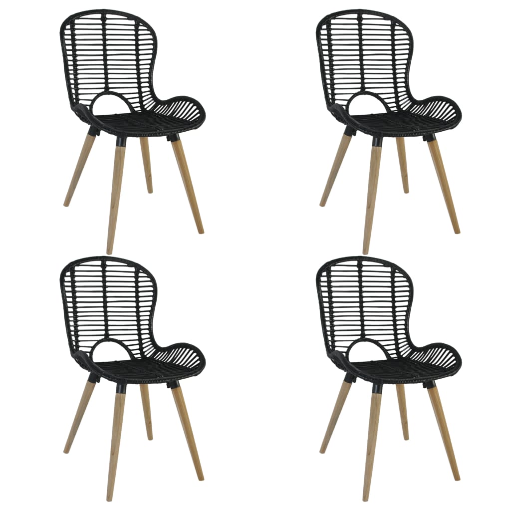 Dining Chairs 4 pcs Black Natural Rattan - Design Hut