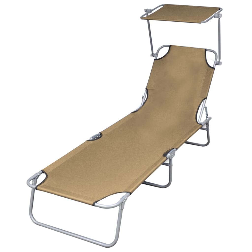 Folding Sun Lounger with Canopy Steel Taupe - R and M Furniture