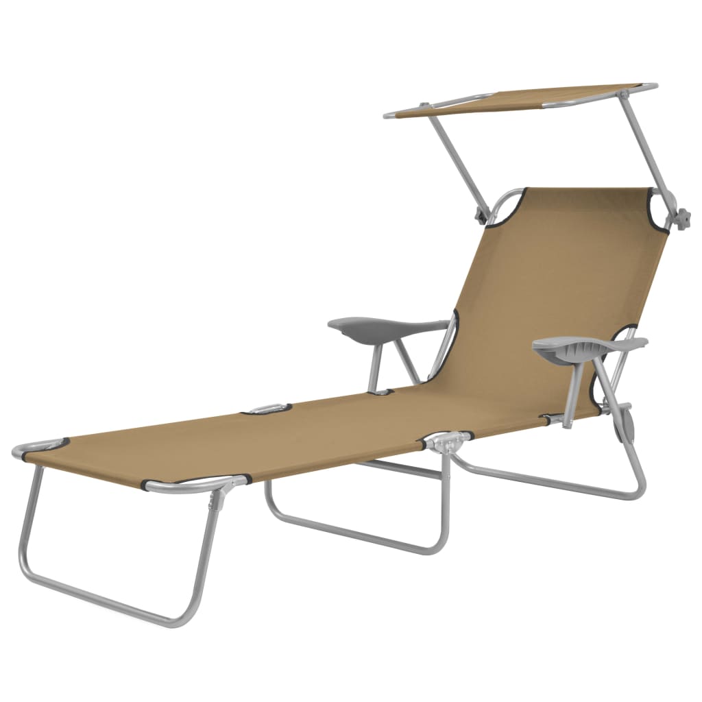 Folding Sun Lounger with Canopy Steel Taupe - Merkel Designers
