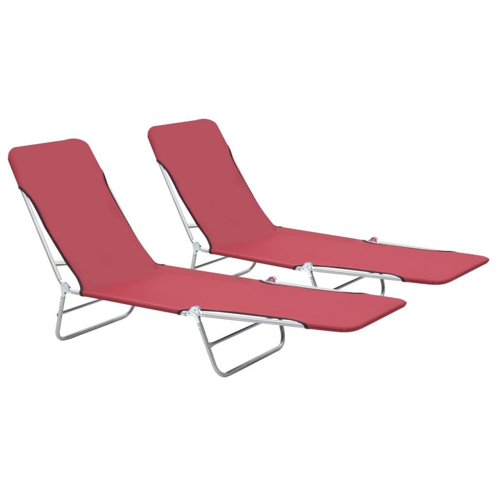 Folding Sun Loungers 2 pcs Steel and Fabric Red - Millennium Furniture