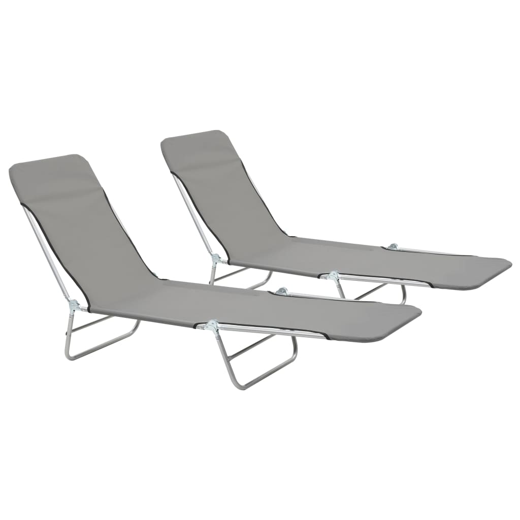 Folding Sun Loungers 2 pcs Steel and Fabric Grey - Design Hut