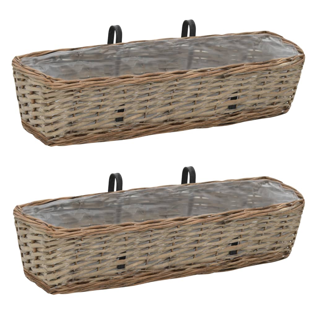 Balcony Planter 2 pcs Wicker with PE Lining 60 cm - Discount Dealers