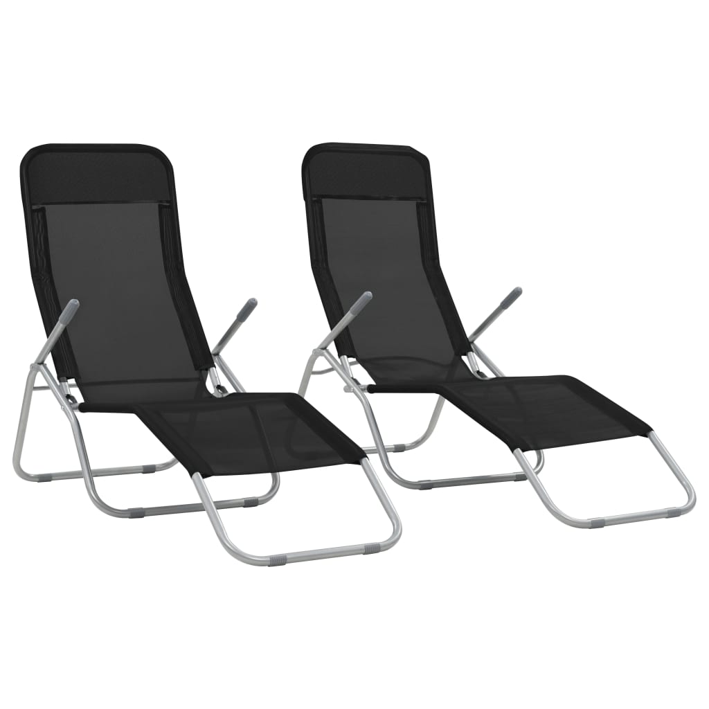 Folding Sun Loungers 2 pcs Textilene Black - Sid & Sam