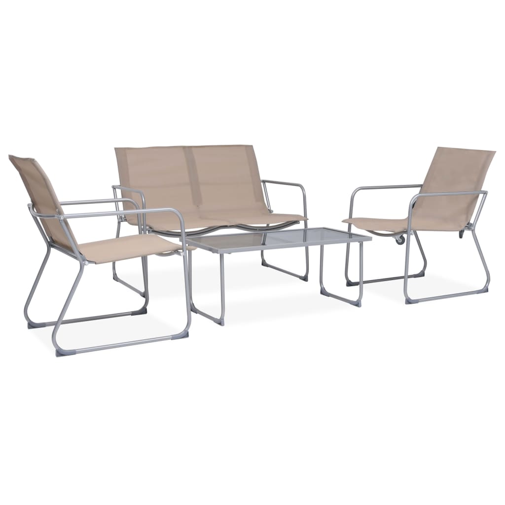4 Piece Garden Lounge Set Fabric & Steel Taupe - Design Hut