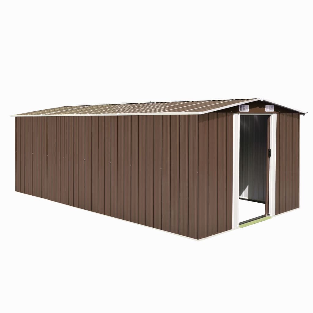 Garden Shed 257x489x181 cm Metal Brown - Discount Dealers