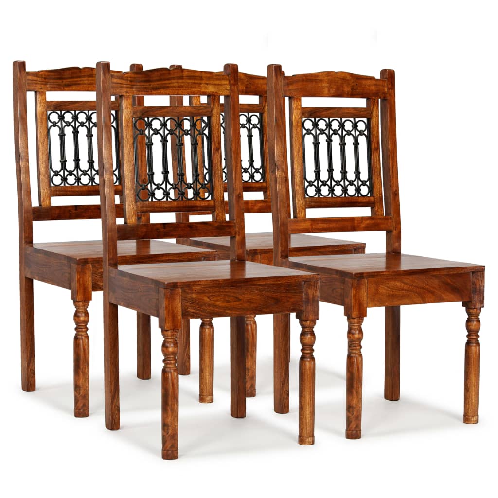 Dining Chairs 4 pcs Solid Wood with Sheesham Finish Classic - Decor Base