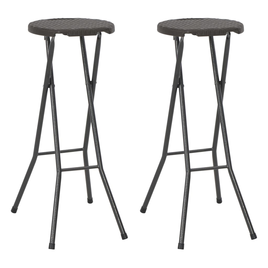Folding Bar Stools 2 pcs HDPE and Steel Brown Rattan Look - Decor Base