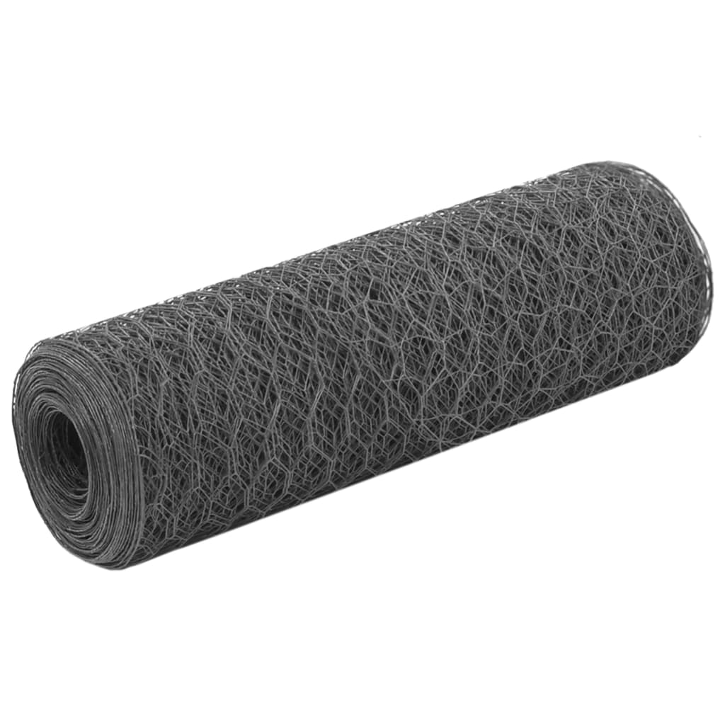 Chicken Wire Fence Steel with PVC Coating 25x0.5 m Grey - Sid & Sam