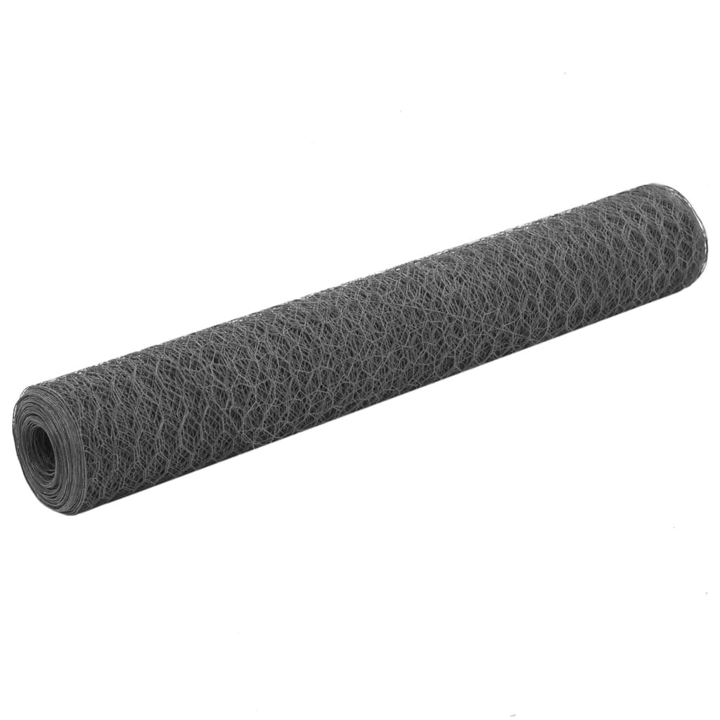 Chicken Wire Fence Steel with PVC Coating 25x1 m Grey - Design Hut