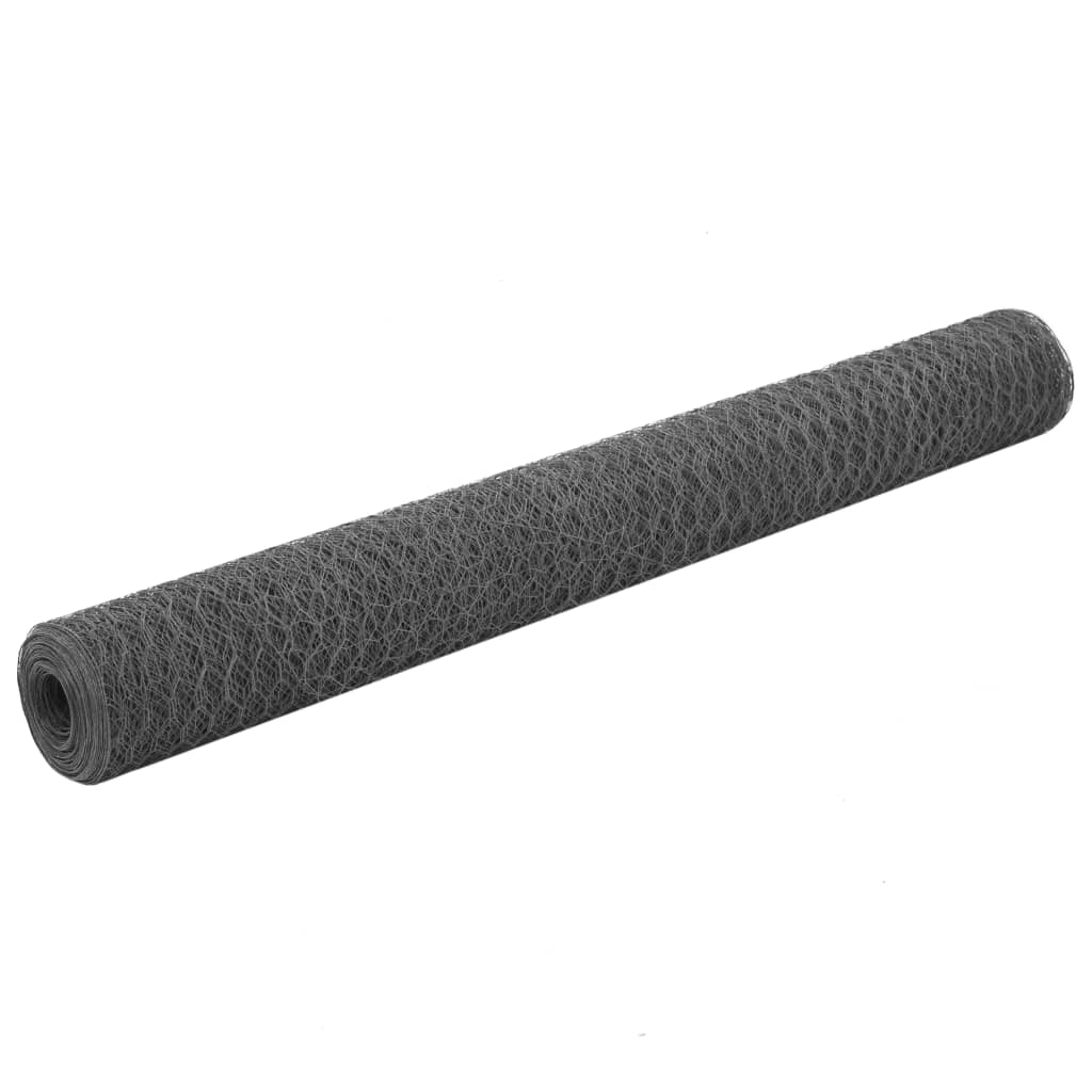 Chicken Wire Fence Steel with PVC Coating 25x1.2 m Grey - Merlin Deals