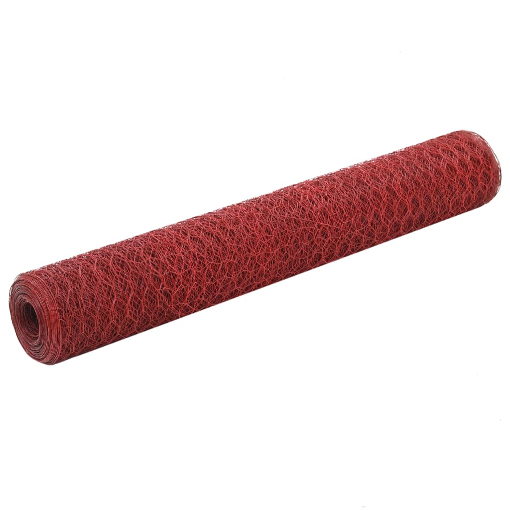 Chicken Wire Fence Steel with PVC Coating 25x1 m Red - Style and Chic