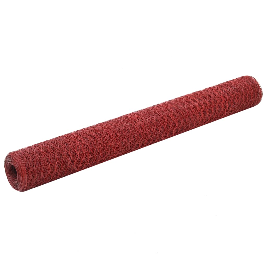 Chicken Wire Fence Steel with PVC Coating 25x1.2 m Red - Unbeatable Bargains