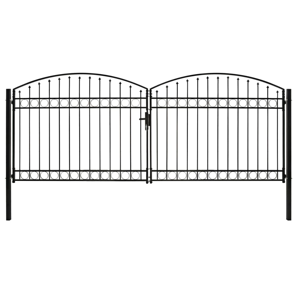 Fence Gate Double Door with Arched Top Steel 400x175 cm Black - Casper Homes