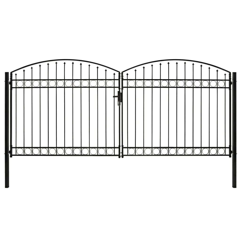 Fence Gate Double Door with Arched Top Steel 400x200 cm Black - Direct Imports