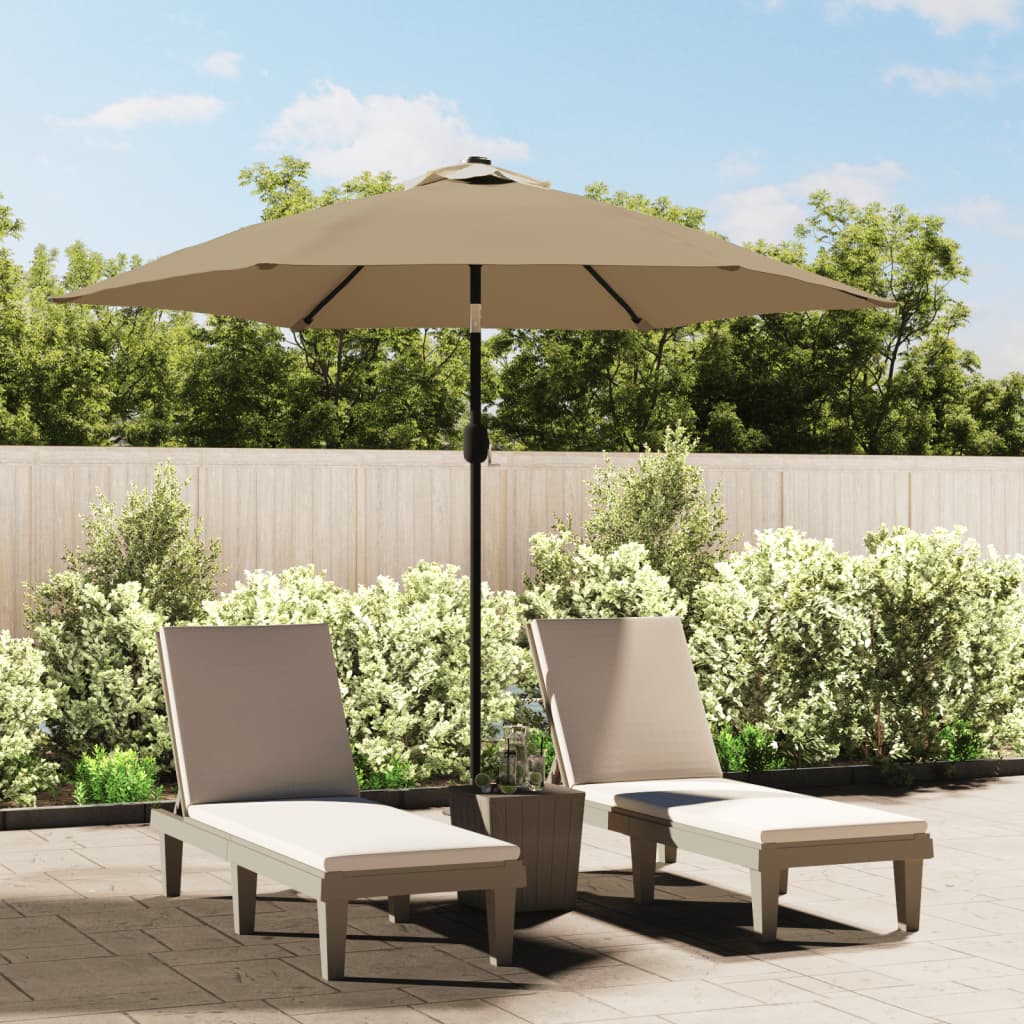 Outdoor Parasol with LED Lights and Steel Pole 300cm Taupe - Tyrell & Tyrell
