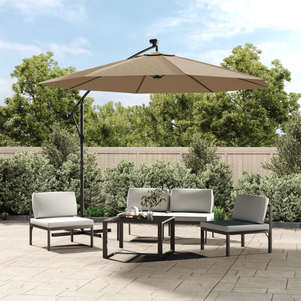 Cantilever Umbrella with LED Lights and Steel Pole 300 cm Taupe - Discount Dealers