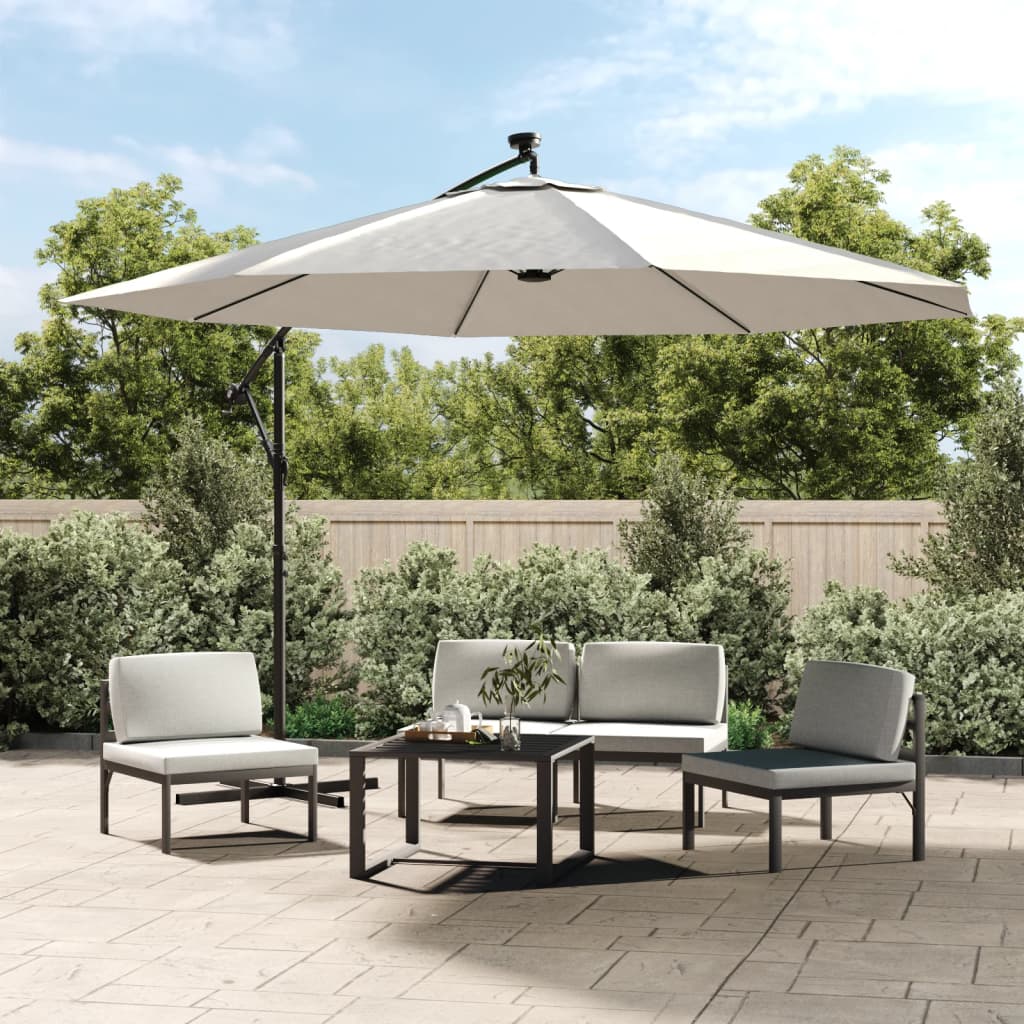 Cantilever Umbrella with LED Lights and Metal Pole 350 cm Sand - Millennium Furniture