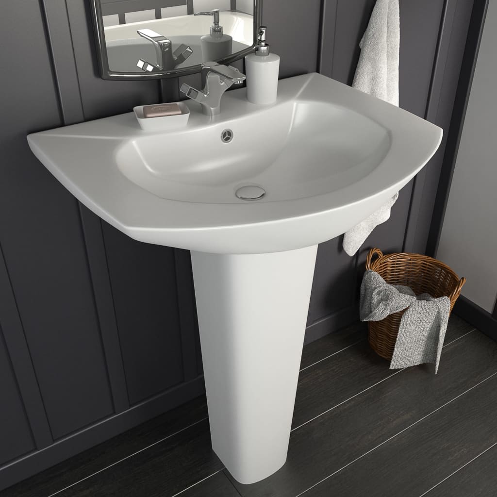 Freestanding Basin with Pedestal Ceramic White 650x520x200 mm - Casper Homes