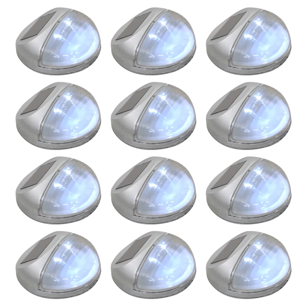 Outdoor Solar Wall Lamps LED 12 pcs Round Silver - Design Hut