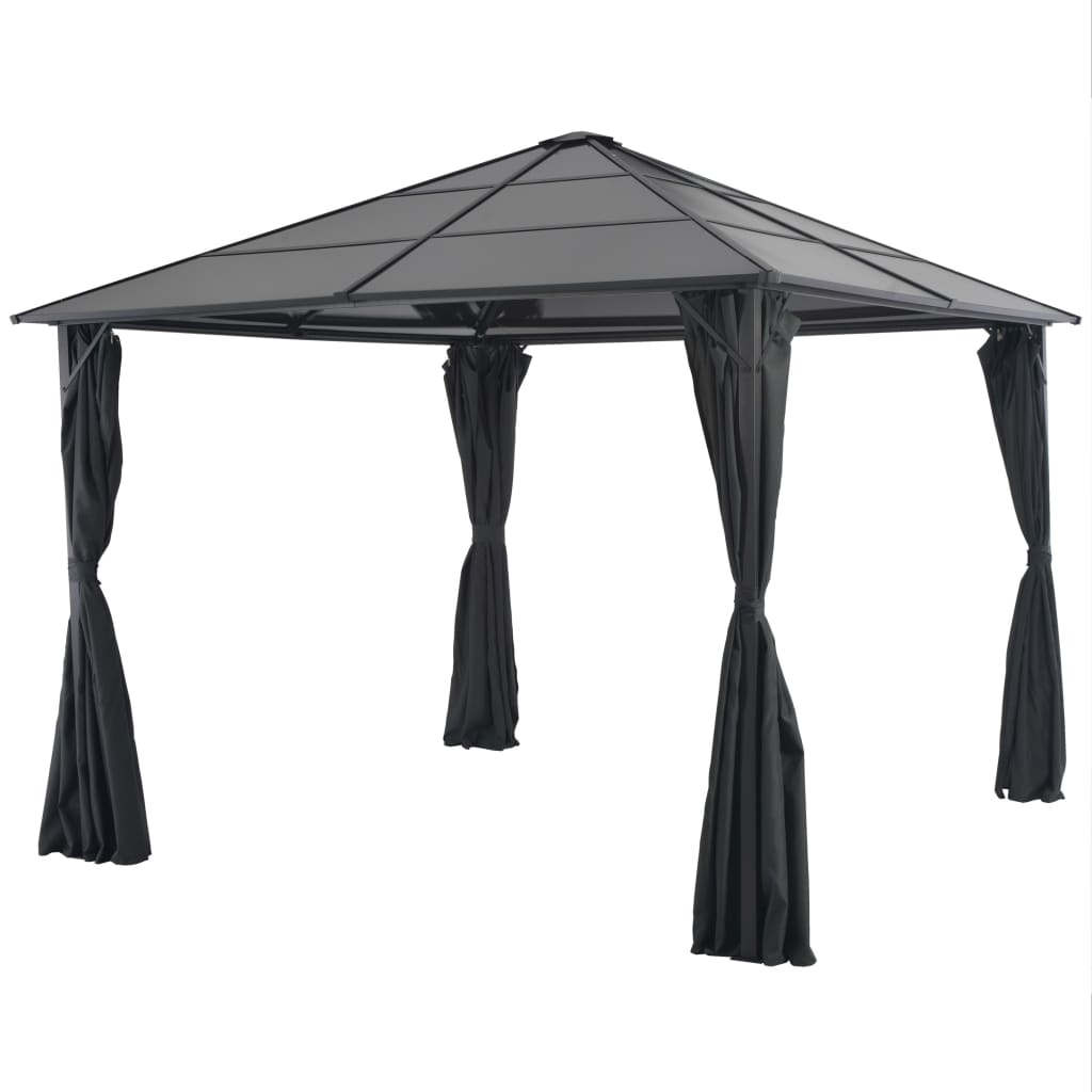 Gazebo with Curtain Aluminium 3x3 m Black - The Home Maker