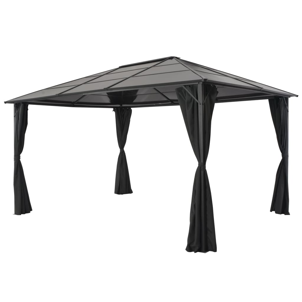 Gazebo with Curtain Aluminium 4x3x2.6 m Black - The Home Maker