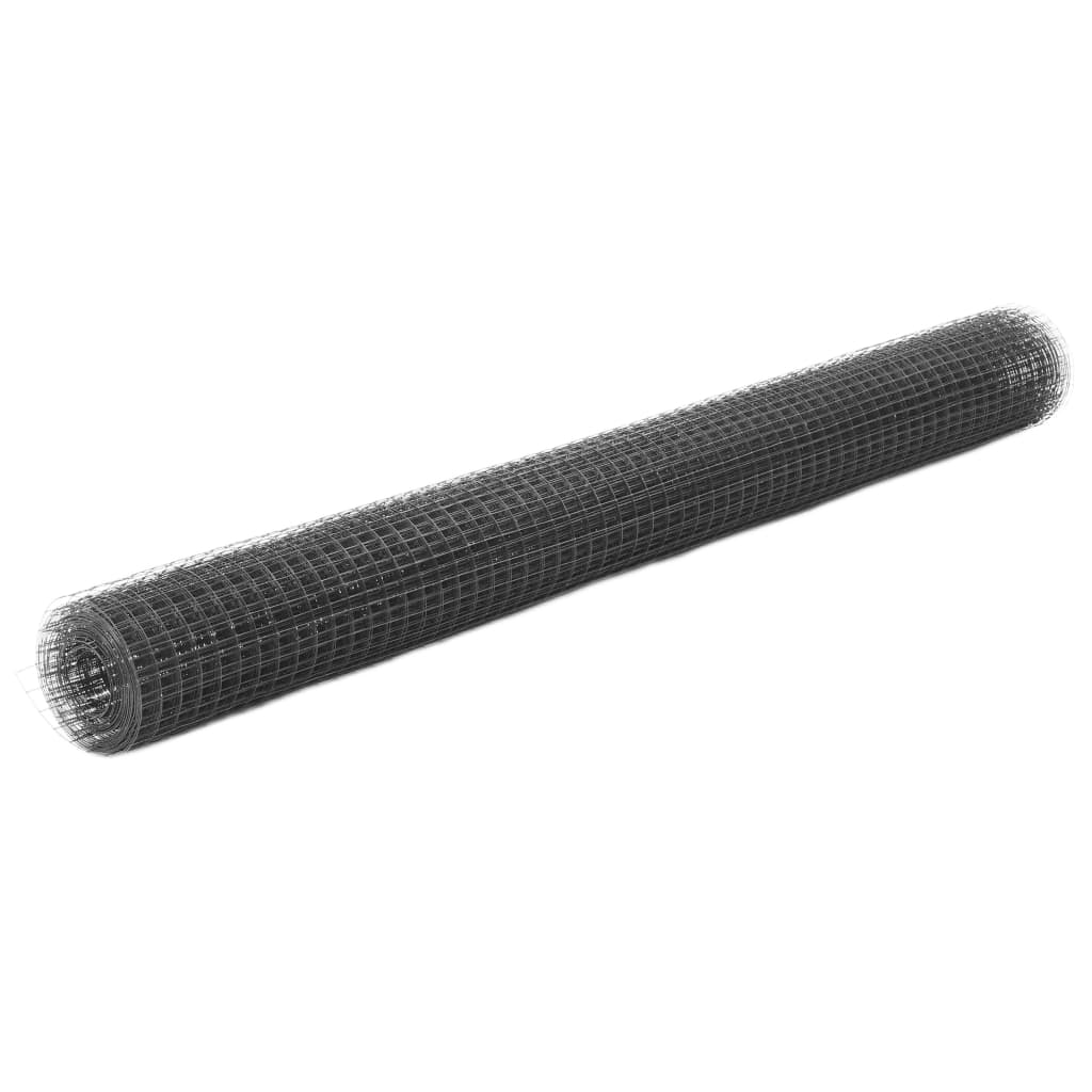 Chicken Wire Fence Steel with PVC Coating 25x1.5 m Grey - Style and Chic