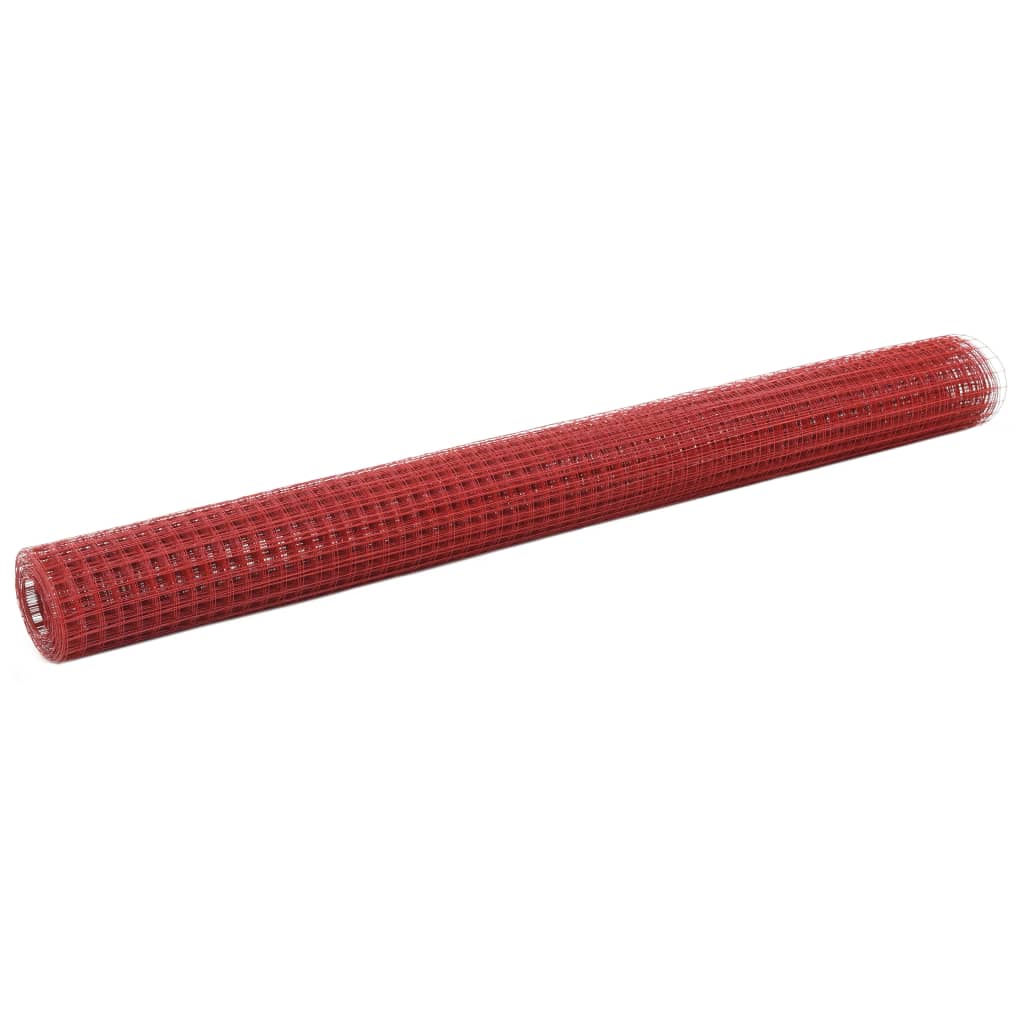 Chicken Wire Fence Steel with PVC Coating 25x1.5 m Red - Decor Base