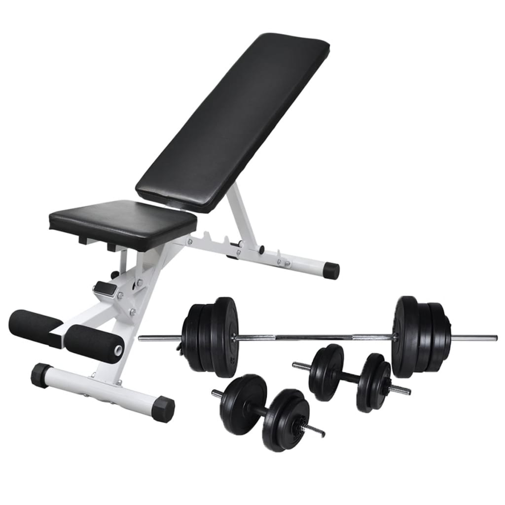 Workout Bench with Barbell and Dumbbell Set 60.5 kg - All Things Good