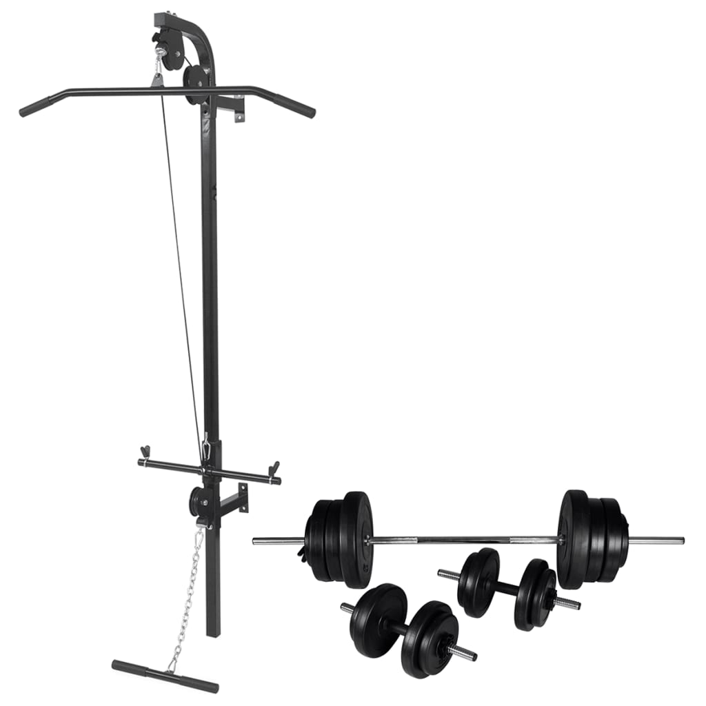 Wall-mounted Power Tower with Barbell and Dumbbell Set 60.5 kg - The Home Maker
