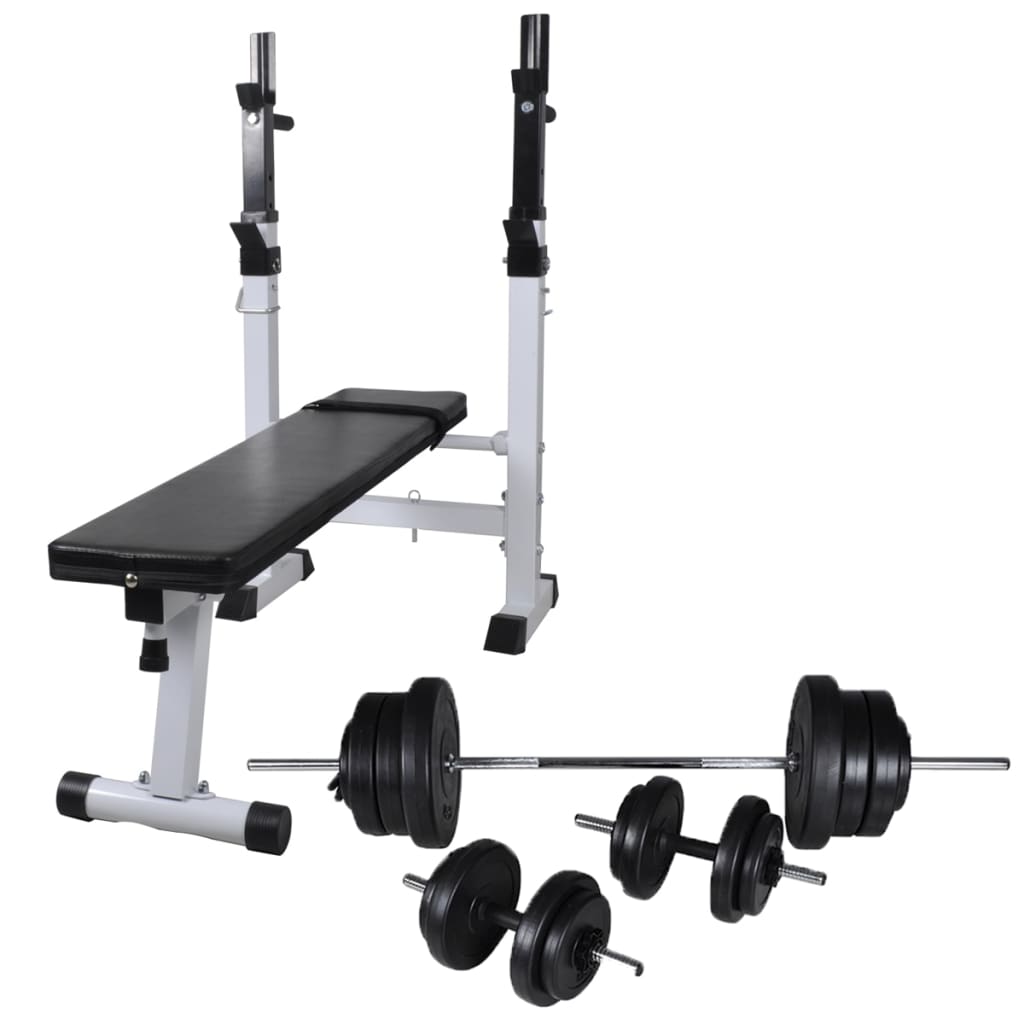 Workout Bench with Weight Rack, Barbell and Dumbbell Set 60.5kg - Unbeatable Bargains