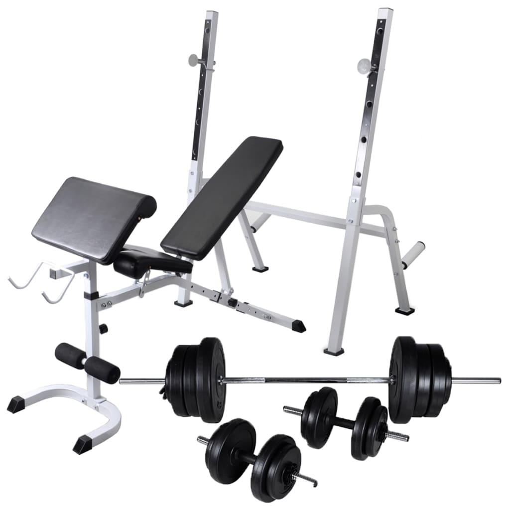 Workout Bench with Weight Rack, Barbell and Dumbbell Set 60.5kg - The Home Maker