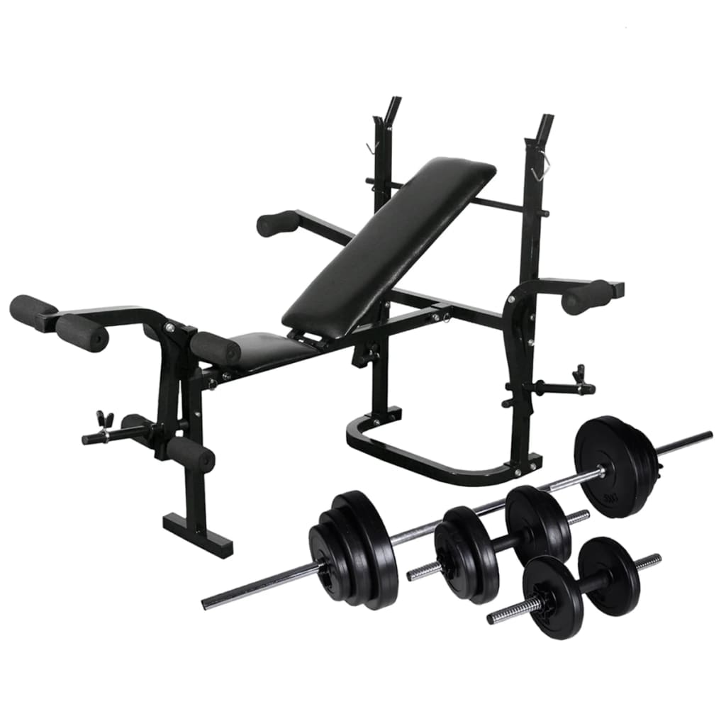 Weight Bench with Weight Rack, Barbell and Dumbbell Set 30.5kg - Merkel Designers