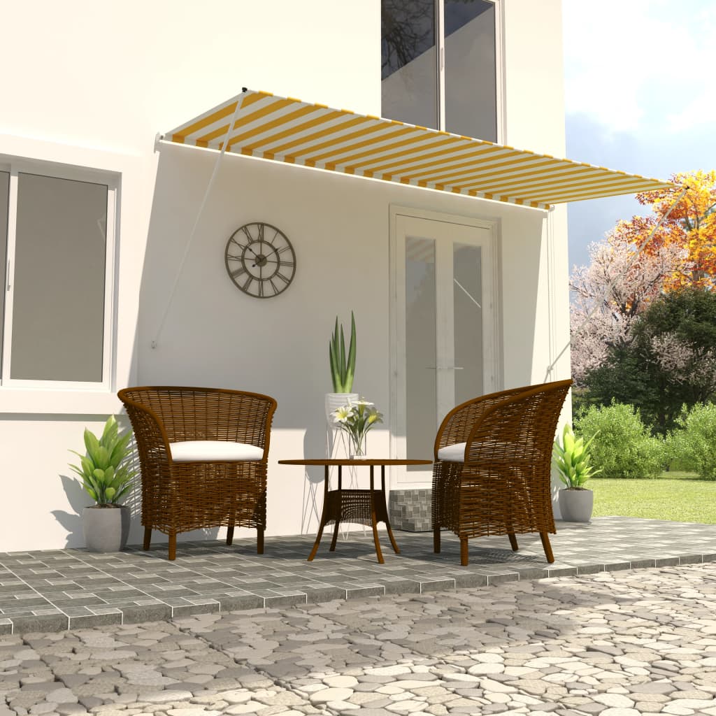 Retractable Awning 400x150 cm Yellow and White - Unbeatable Bargains