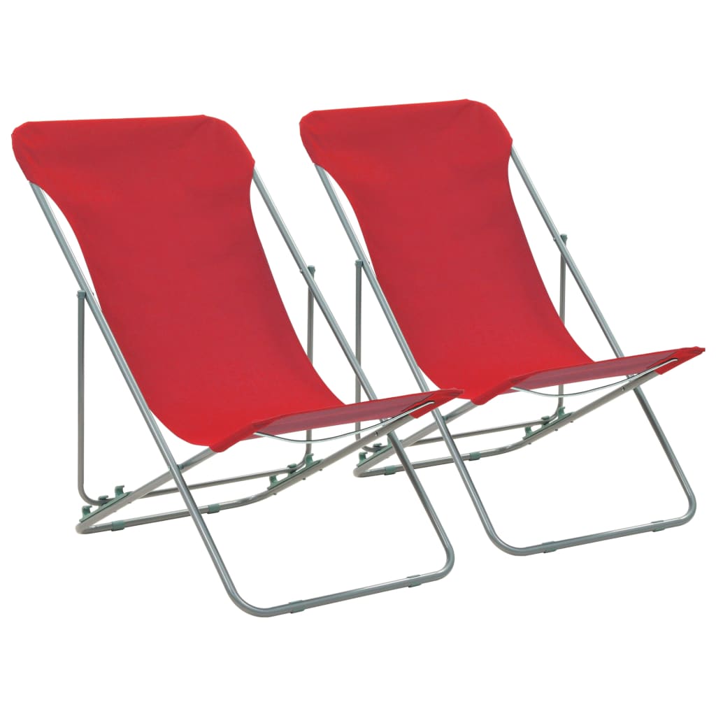 Folding Beach Chairs 2 pcs Steel and Oxford Fabric Red - R and M Furniture