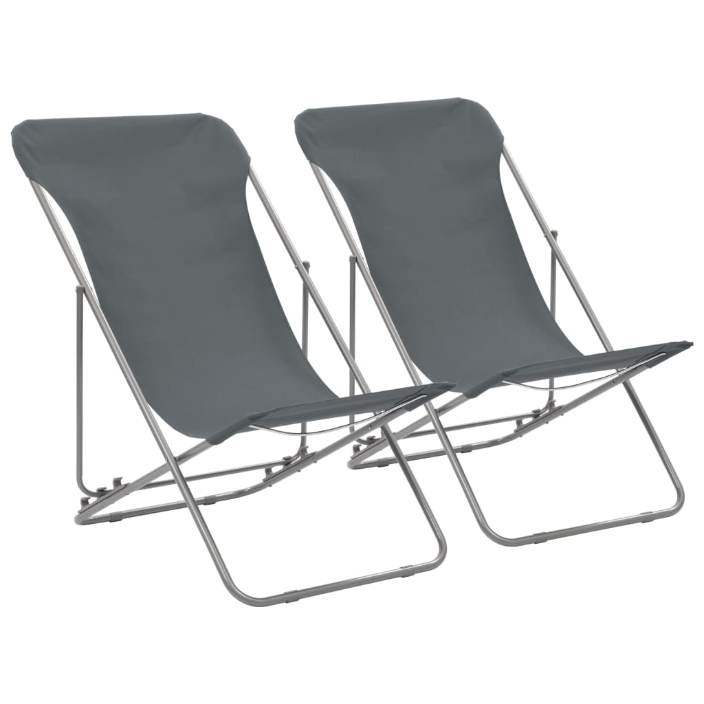 Folding Beach Chairs 2 pcs Steel and Oxford Fabric Grey - Design Hut