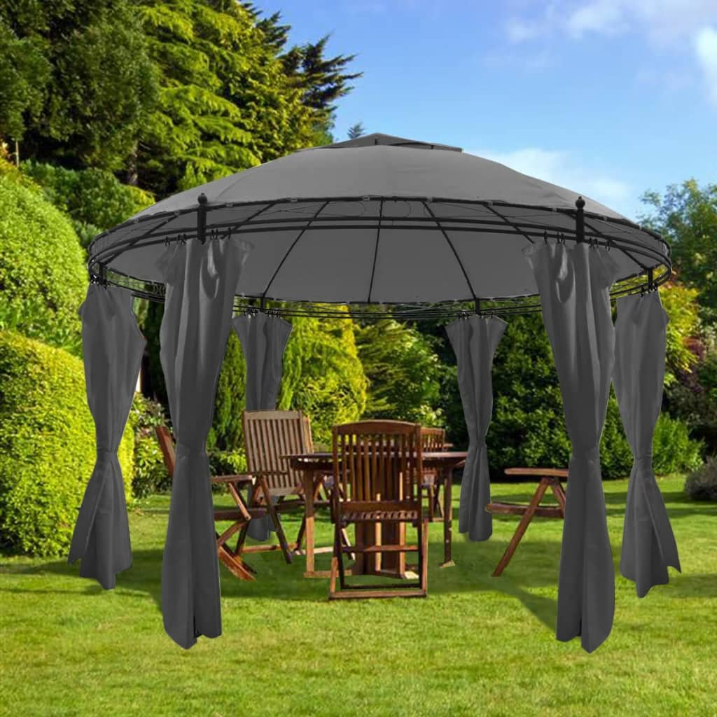Gazebo with Curtains Round 3.5x2.7 m Anthracite - Millennium Furniture