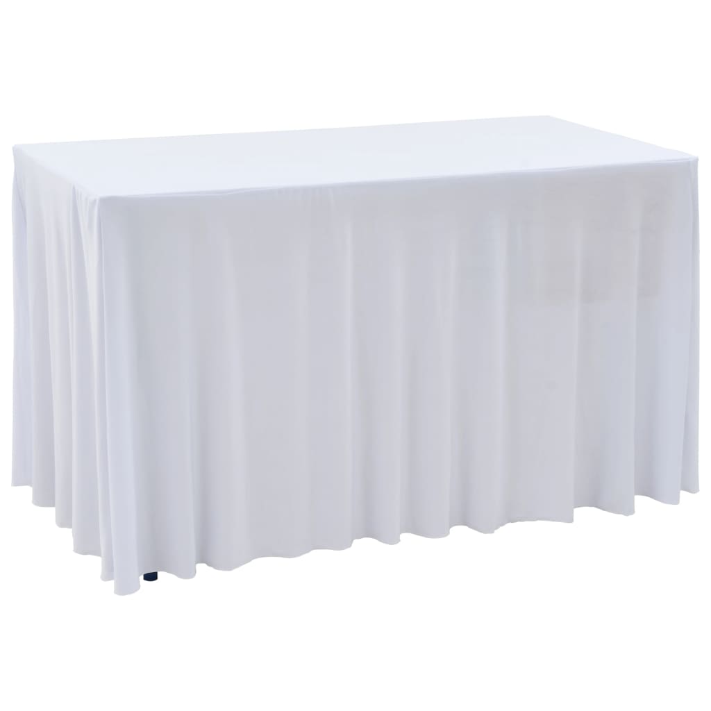 2 Pcs Stretch Table Covers with Skirt 120x60.5x74cm White - Design Hut