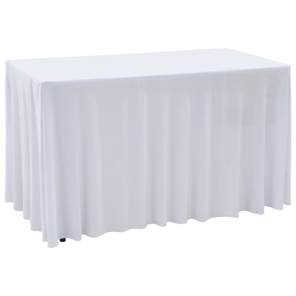 2 Pcs Stretch Table Covers with Skirt 243x76x74cm White - Design Hut
