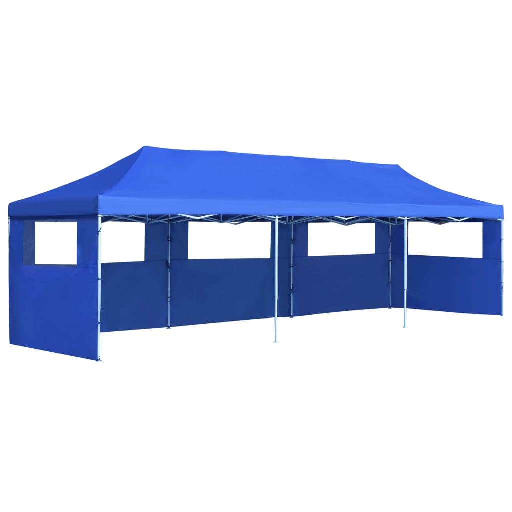 Folding Pop-up Party Tent with 5 Sidewalls 3x9 m Blue - The Home Maker