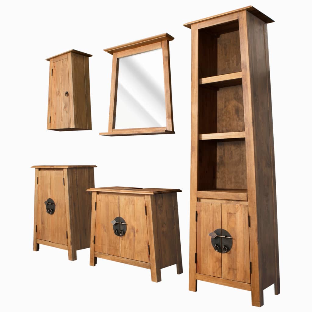 Bathroom Set 5 Pieces Solid Pinewood - Merkel Designers