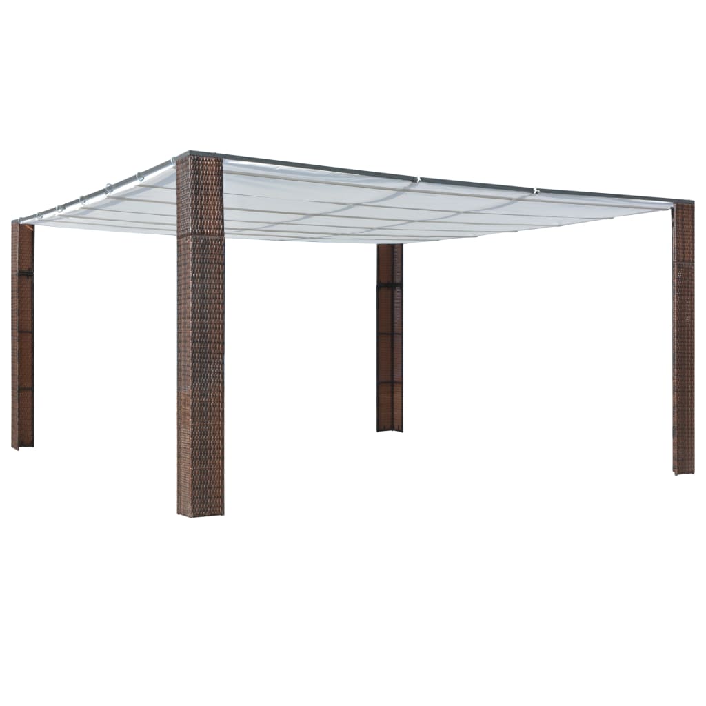 Gazebo with Roof Poly Rattan 400x400x200 cm Brown and Cream - Tyrell & Tyrell