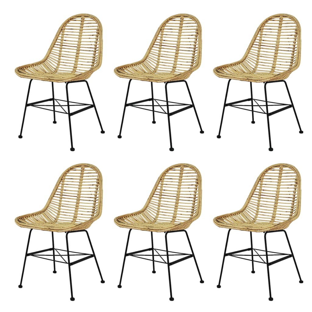 Dining Chairs 6 pcs Natural Rattan - Brittle & Co