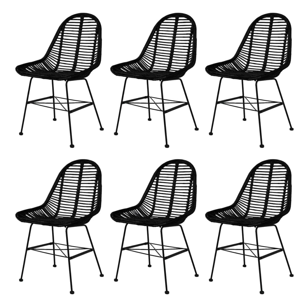 Dining Chairs 6 pcs Black Natural Rattan - Sid & Sam