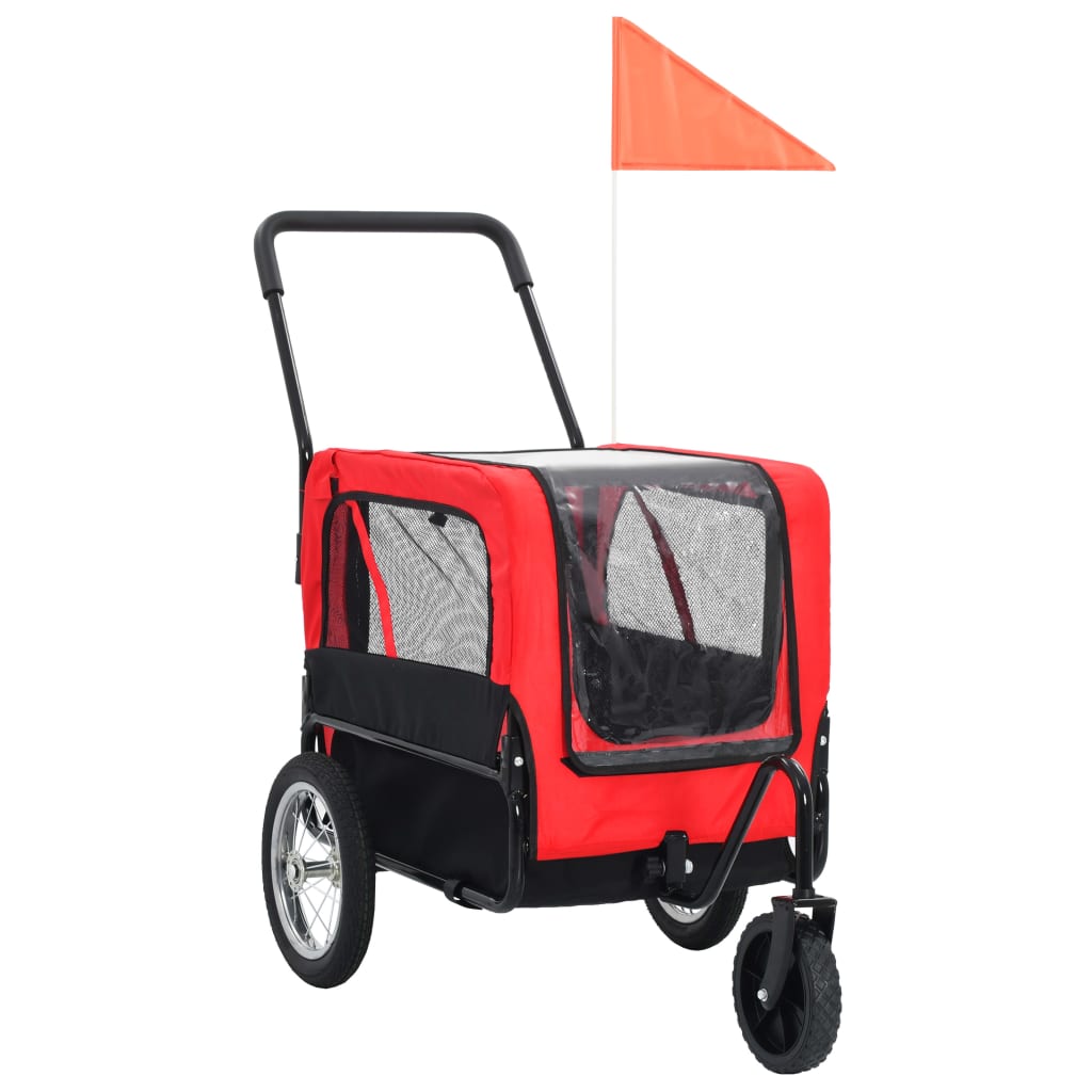 2-in-1 Pet Bike Trailer & Jogging Stroller Red and Black - Sid & Sam