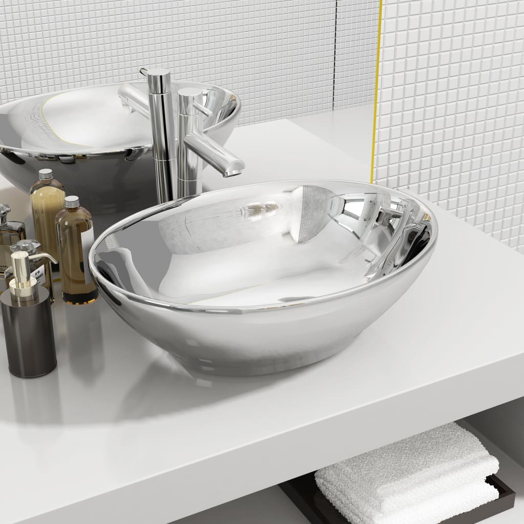 Wash Basin 40x33x13.5 cm Ceramic Silver - Decor Base