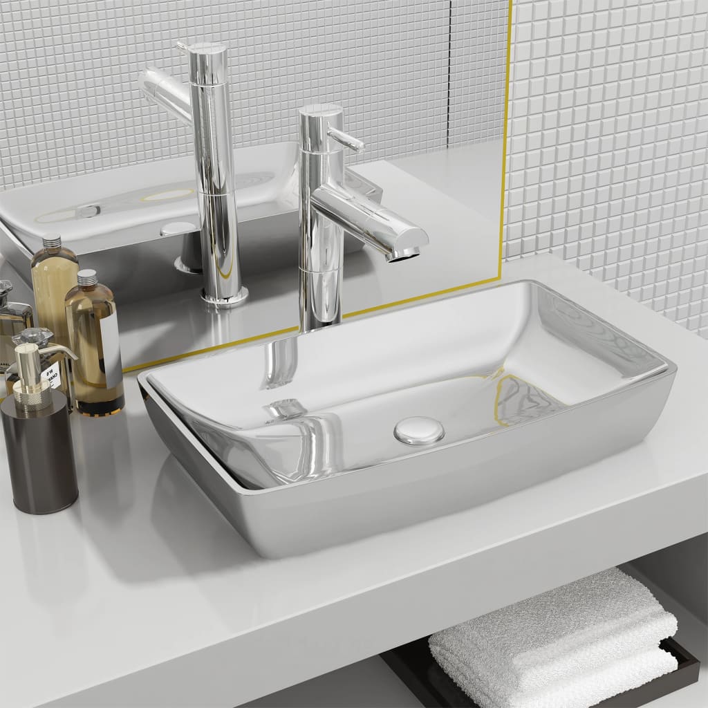 Wash Basin 71x38x13.5 cm Ceramic Silver - Sid & Sam