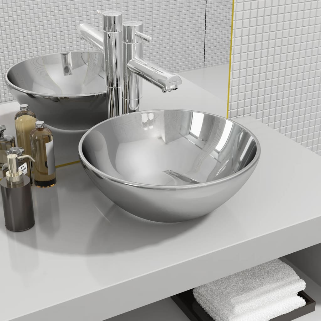 Wash Basin 32.5x14 cm Ceramic Silver - Style and Chic