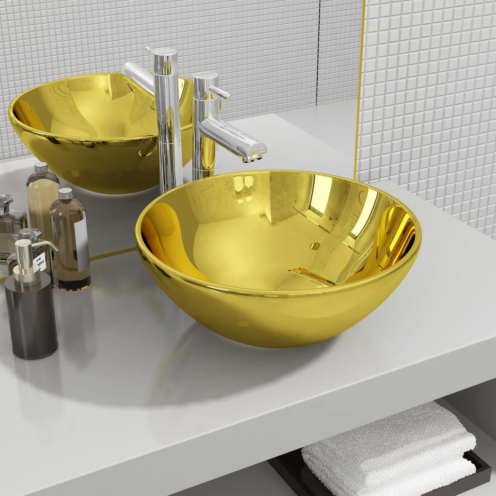 Wash Basin 32.5x14 cm Ceramic Gold - Brittle & Co