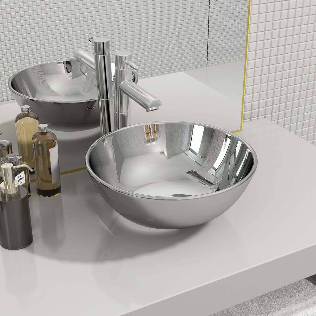 Wash Basin 28x10 cm Ceramic Silver - Millennium Furniture