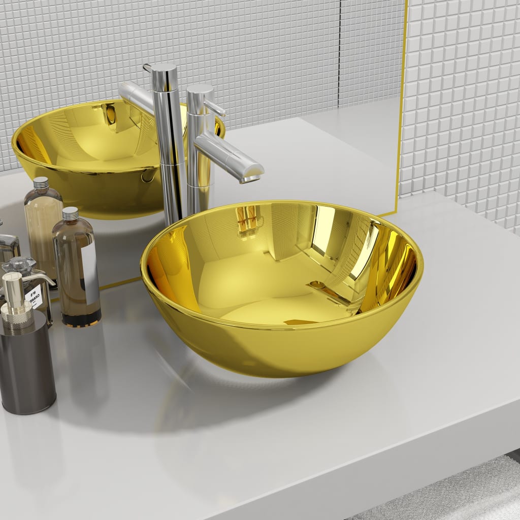 Wash Basin 28x10 cm Ceramic Gold - The Home Maker
